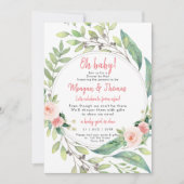 遠くのピンクの赤ちゃんシャワーからの郵便でシャワーを浴びる 招待状 (正面)