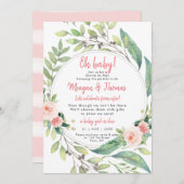 遠くのピンクの赤ちゃんシャワーからの郵便でシャワーを浴びる 招待状 (正面/裏面)