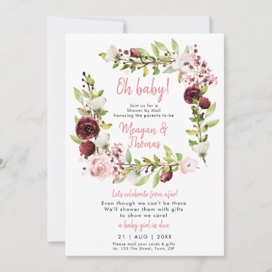 遠くのベビーシャワーの招待状からのメールでシャワーを浴びる 招待状 (正面)