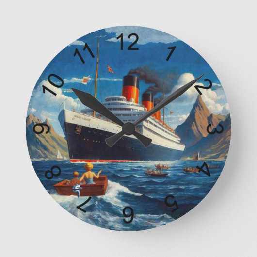 遠くの土地を訪れる ラウンド壁時計 (正面)