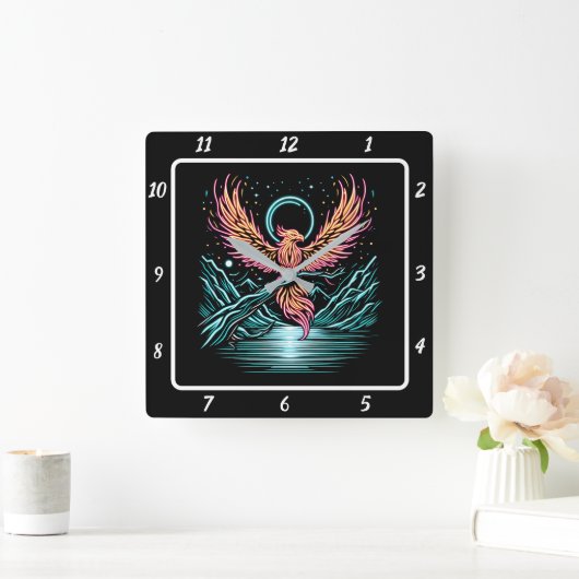 遠くの峰の上の永遠のフェニックス スクエア壁時計 (ホーム)