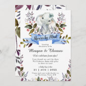 遠くの象の青い赤ちゃんシャワーからメールでシャワーを浴びる 招待状 (正面/裏面)