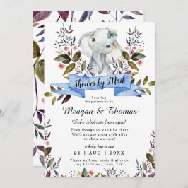 遠くの象の青い赤ちゃんシャワーからメールでシャワーを浴びる 招待状