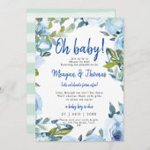 遠くの青い赤ちゃんのシャワーからメールでシャワーを浴びる 招待状 (正面/裏面)