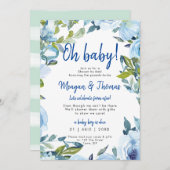 遠くの青い赤ん坊のシャワーから郵便でシャワーフローラ 招待状 (正面/裏面)