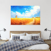 遠くの風車を持つ小麦畑 キャンバスプリント (インサイチュ (寝室))