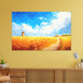 遠くの風車を持つ小麦畑 キャンバスプリント (インサイチュ (リビング))