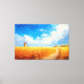 遠くの風車を持つ小麦畑 キャンバスプリント (正面)