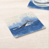 遠く離れた海の鳥にクジラの贈り物 スクエアペーパーコースター (アングル)