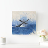 遠く離れた海の鳥にクジラの贈り物 スクエア壁時計 (ホーム)