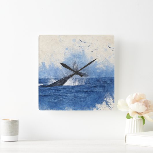 遠く離れた海の鳥にクジラの贈り物 スクエア壁時計 (ホーム)