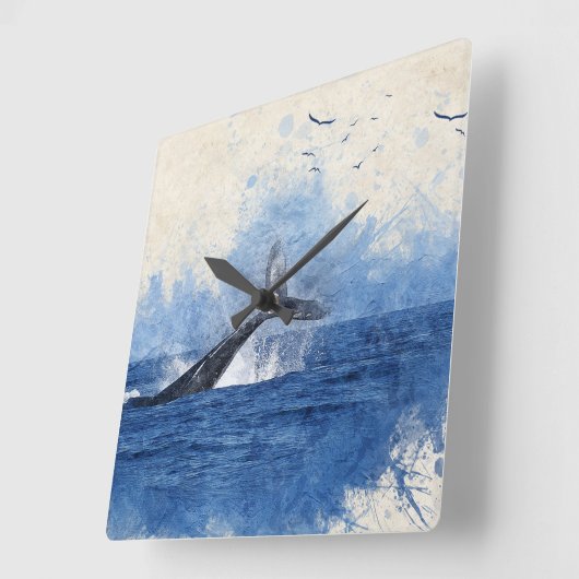 遠く離れた海の鳥にクジラの贈り物 スクエア壁時計 (傾斜)