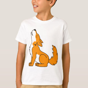 遠ぼえしているオレンジオオカミ子犬 Tシャツ