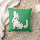 遠ぼえしている白いオオカミ子犬 クッション (ブランケット)