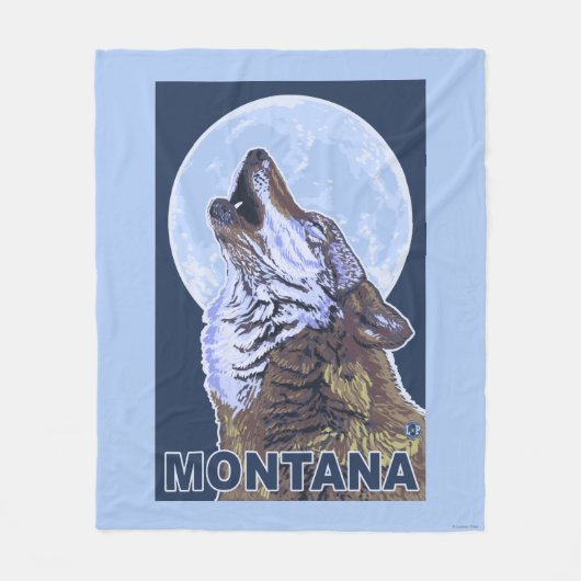 遠ぼえするMontanaWolf フリースブランケット (正面)