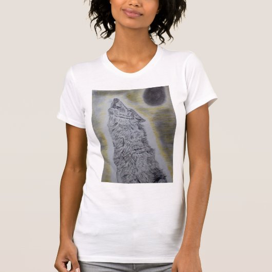 遠ぼえのオオカミのデザイン Tシャツ (正面)