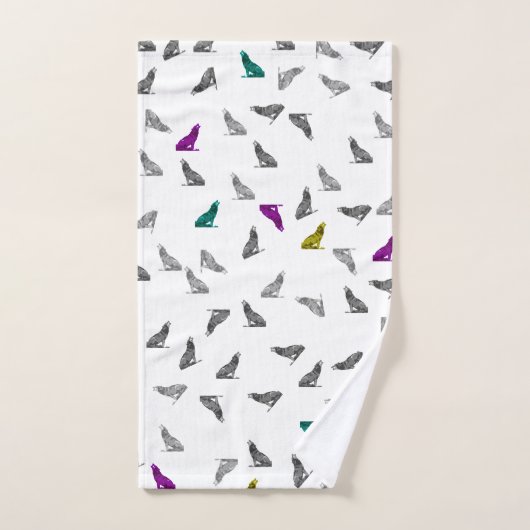 遠ぼえのオオカミ手タオル ハンドタオル (ハンドタオル)