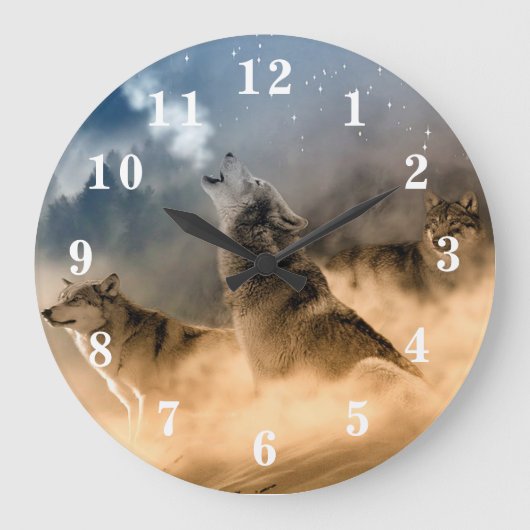 遠ぼえのオオカミ ラージ壁時計 (正面)