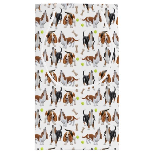 遠ぼえのバセットハウンドはギフトバッグの後をつけます スモールペーパーバッグ (裏面)