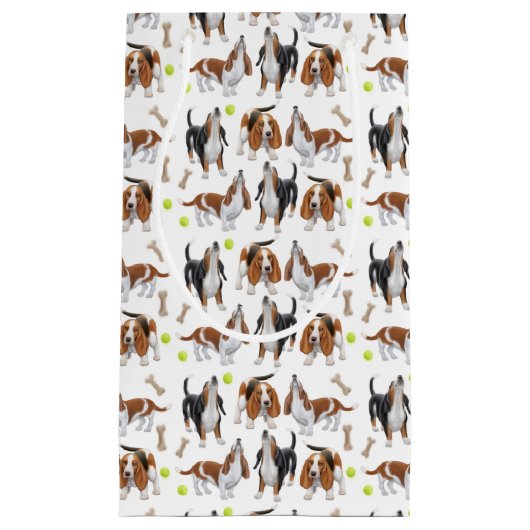 遠ぼえのバセットハウンドはギフトバッグの後をつけます スモールペーパーバッグ (正面)