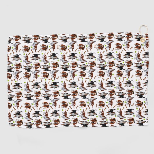 遠ぼえのバセットハウンドはゴルフタオルの後をつけます ゴルフタオル (横)