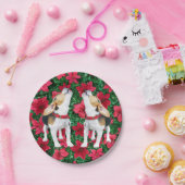 遠ぼえのビーグル犬のポインセチアのクリスマスの紙皿 ペーパープレート (パーティー)