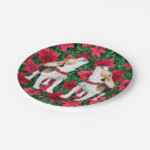 遠ぼえのビーグル犬のポインセチアのクリスマスの紙皿 ペーパープレート (アングル)