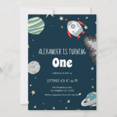 遠出ロケットと惑星ボーイファースト誕生日 招待状 (正面)