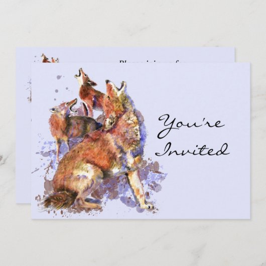 遠吠えのキツネ 動物 ネイチャー バースデーパーティー 招待状 (正面/裏面)