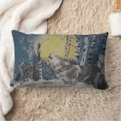 遠吠えの狼の枕 ランバークッション (ブランケット)