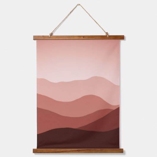 遠方山脈ダークレッド赤面コーラルサンセット 吊り下げ型タペストリー (正面)