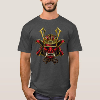 遠波日本の戦に備えたアートサムライマスク Tシャツ