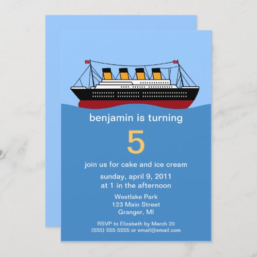 遠洋定期船のバースデーパーティ招待状 招待状 (正面/裏面)