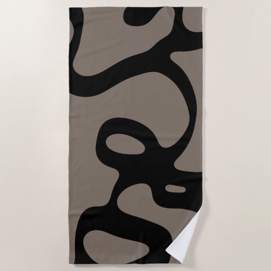 遠隔信号：抽象芸術ブラックとグレー ビーチタオル (正面)