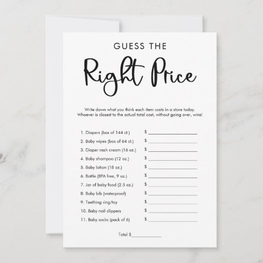 適切な価格の赤ちゃんシャワーのゲームを推測モダン 招待状 (正面)