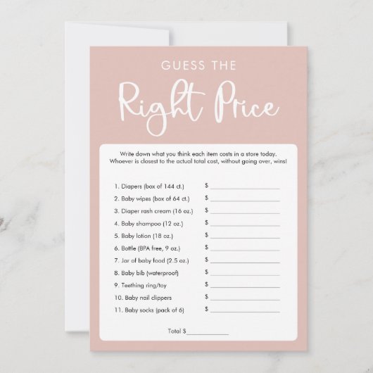 適切な価格の赤ちゃんシャワーのゲームを推測 招待状 (正面)