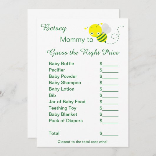 適切な価格の赤ちゃんシャワーのゲームカードを推測 招待状 (正面/裏面)