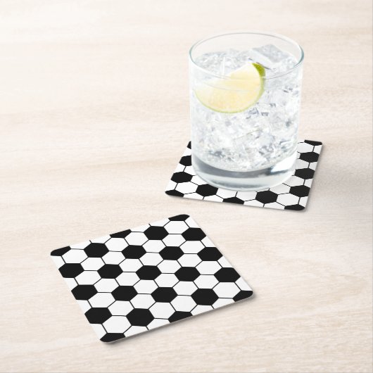 適応サッカーボールパターン白黒 スクエアペーパーコースター (インサイチュ)