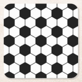 適応サッカーボールパターン白黒 スクエアペーパーコースター (正面)