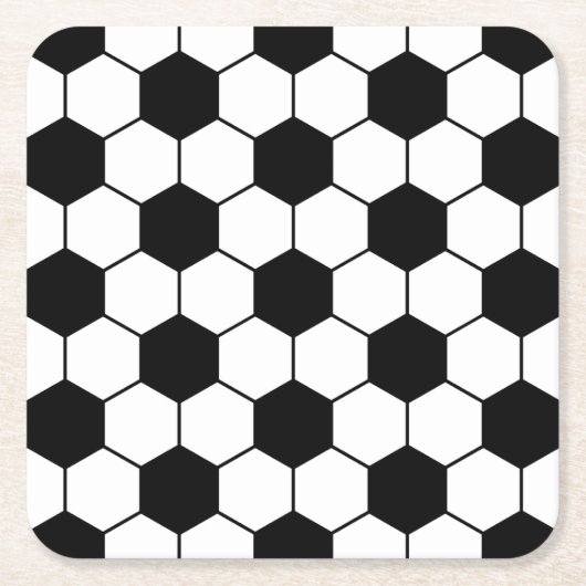 適応サッカーボールパターン白黒 スクエアペーパーコースター (正面)