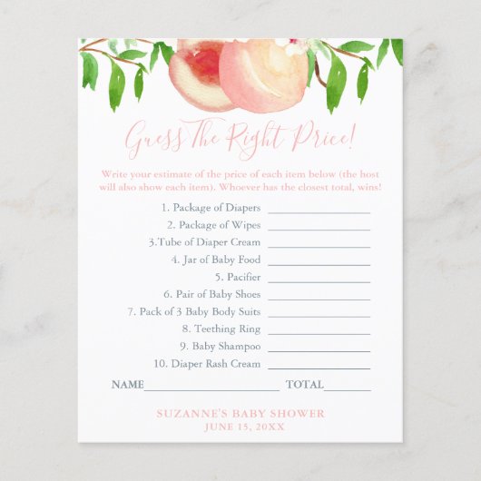 適正価格の甘い桃の赤ちゃんシャワーゲームを推測 チラシ (正面)