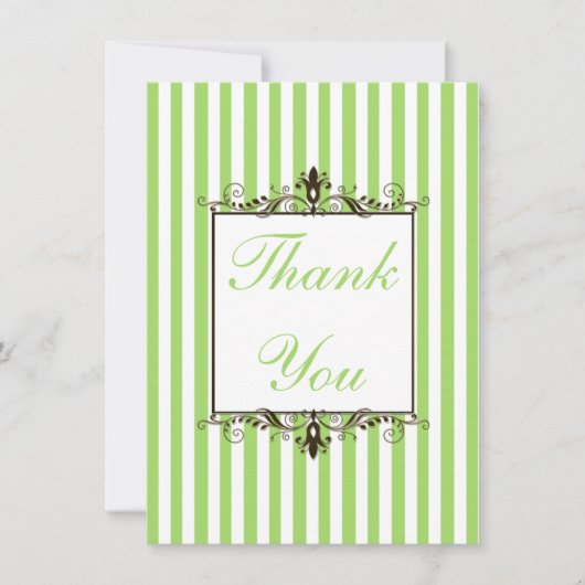 適用グリーン、白、茶色のストライプサンキューカード サンキューカード (正面)