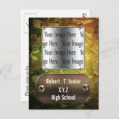 遭難緑迷彩柄卒業写真招待状 インビテーションポストカード (正面/裏面)