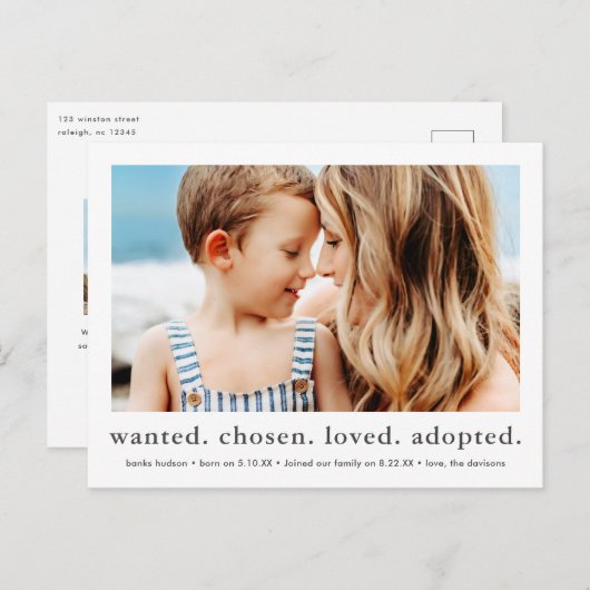 選ばれた最愛の養子ミニマル写真の採用 ポストカード (正面/裏面)