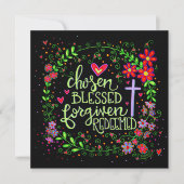 選ばれ　贖われ　かわいい　宗教的なイースターの花 ノートカード (正面)