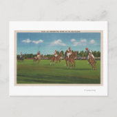 選手と馬を芝生に乗せたポロシーン ポストカード (正面)