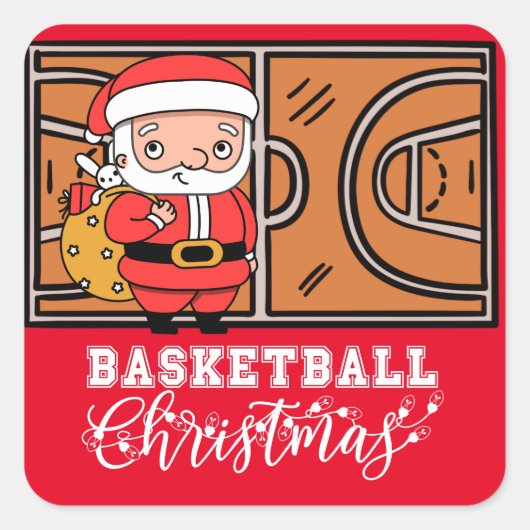 選手のためのサンタクロースからのバスケットボールクリスマス スクエアシール (正面)