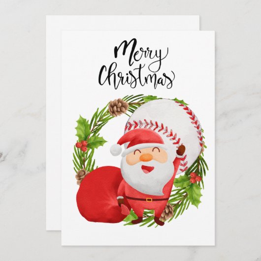選手のためのサンタクロースと野球のクリスマス シーズンカード (正面/裏面)