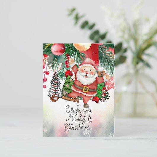 選手のためのサンタクロースと野球のクリスマス シーズンポストカード (スタンド正面)