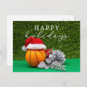 選手のためのボールとバスケットボールの幸せな休日 シーズンポストカード (正面/裏面)